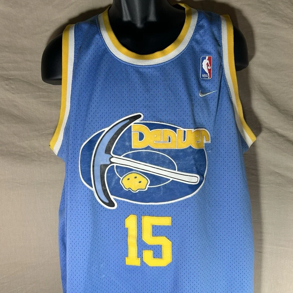 VTG Nike Carmelo Anthony Denver Nuggets Jersey XL +2 Sewn Blue #15 Blue Yellow